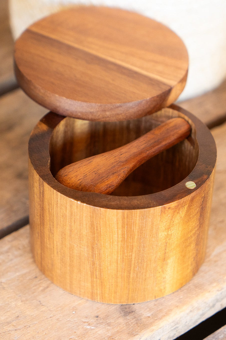 Classic Bamboo Spice Container with a Spoon and Magnetic Closure